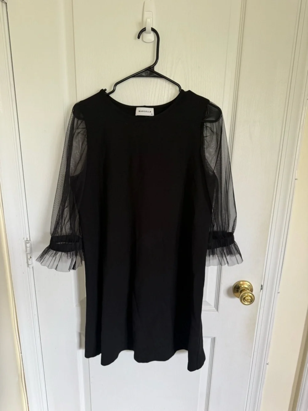 Marcella Bellerose Black Sheer Tulle Sleeve Mini Dress